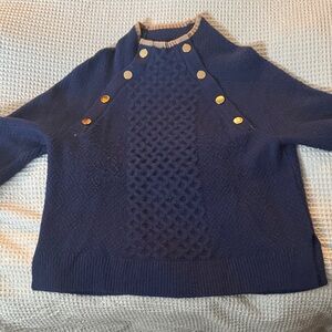 Ann Taylor Navy Blue Cowl Neck Sweater with Gold Button Details